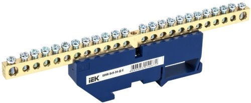 Шина неизолированная IEK N "ноль" ШНИ-6х9-24-Д-С 24 группы синий картинка 